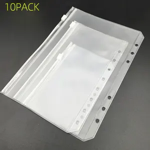 10PACK A5 A6 A7 Size Zipper Binder Pockets Pouched For Ring Notebook Binder Clear Plastic Bags