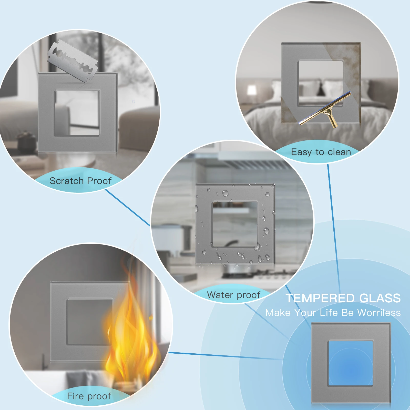 BSEED Single  French Power Socket  Double Wall Sockets USB Type-c AC Phone Charging Ports Triple Electric Outles Glass Frame 16A