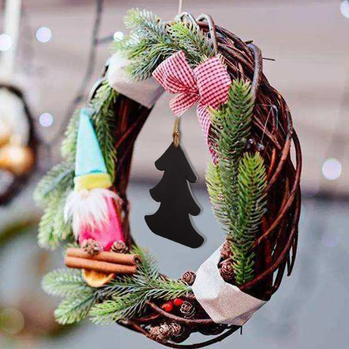 10Pcs Hanging Mini Chalkboards Christmas Tree Design Poplar Plywood Double Sided with Jute Twine for Table Charms