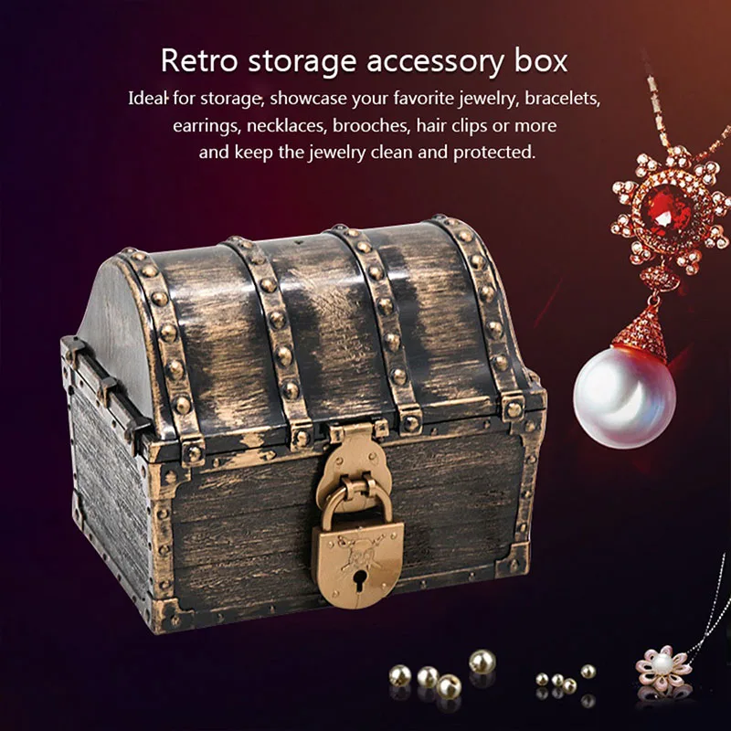 Pirate Treasure Chest Storage Box Jewelry Storage Box Pill Organizer Retro Treasure Trinket Keepsake Case Gift with Key Locks