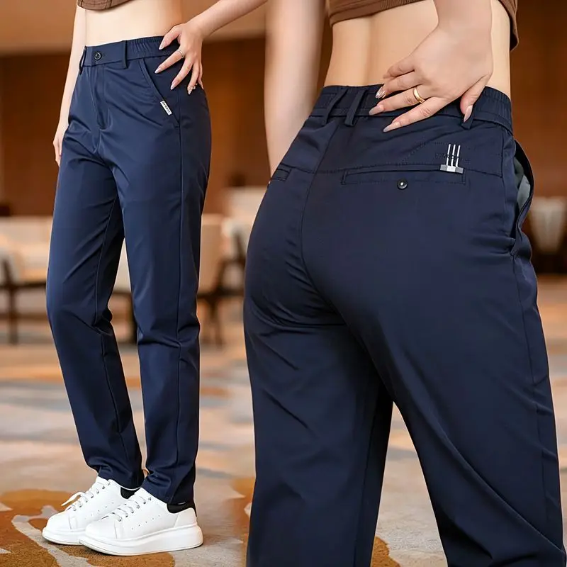 High Quality Brand Clothing Spring Autumn Stretch Polyamide Fiber Men's Casual Pants Slim Small Straight Business Trousers Male