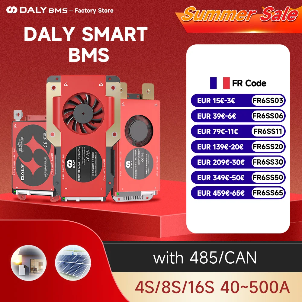 Carte BMS Daly Smart Lifepo4 4S 12V 8S 24V16S 48V 3.2V 100A 60A BMS pour PACK DE BATTERIE 18650 BT UART RS485 Communication CANBUS