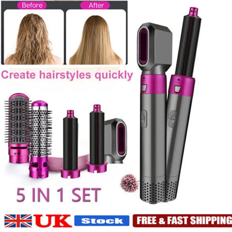 5 In 1 Electric Hair Dryer Blow Curler Set Detachable Styler Hot Air Brush Salon