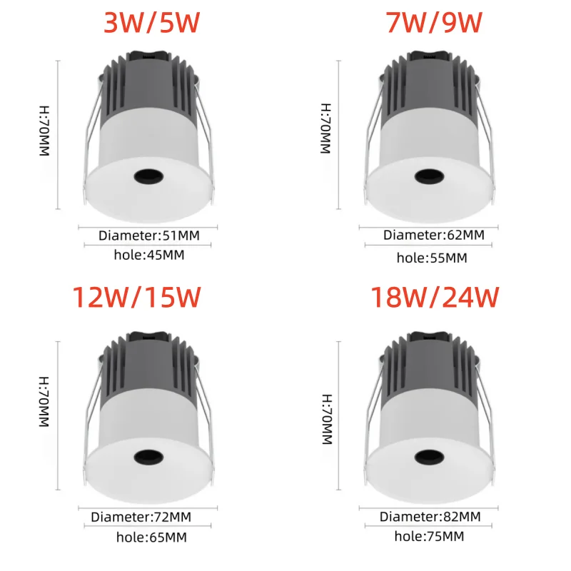 CANTH Small hole cross out light spotlight3W-24W opening 45/55/65/75mm high light efficiency anti-glare small beam spotlight