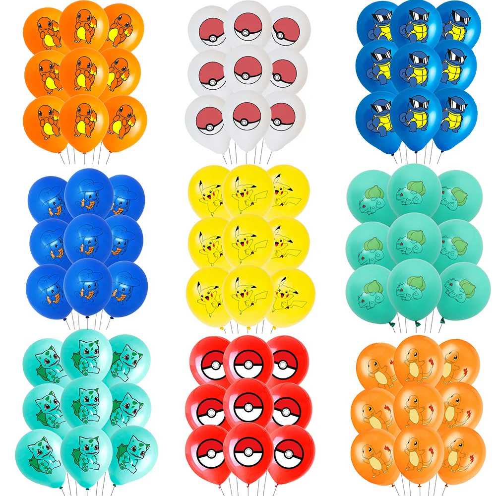 

9/18pcs Pokemon Latex Balloons Birthday Decorations Cartoon Pikachu Squirtle Characters Latex Balloons Children's Baby Shower