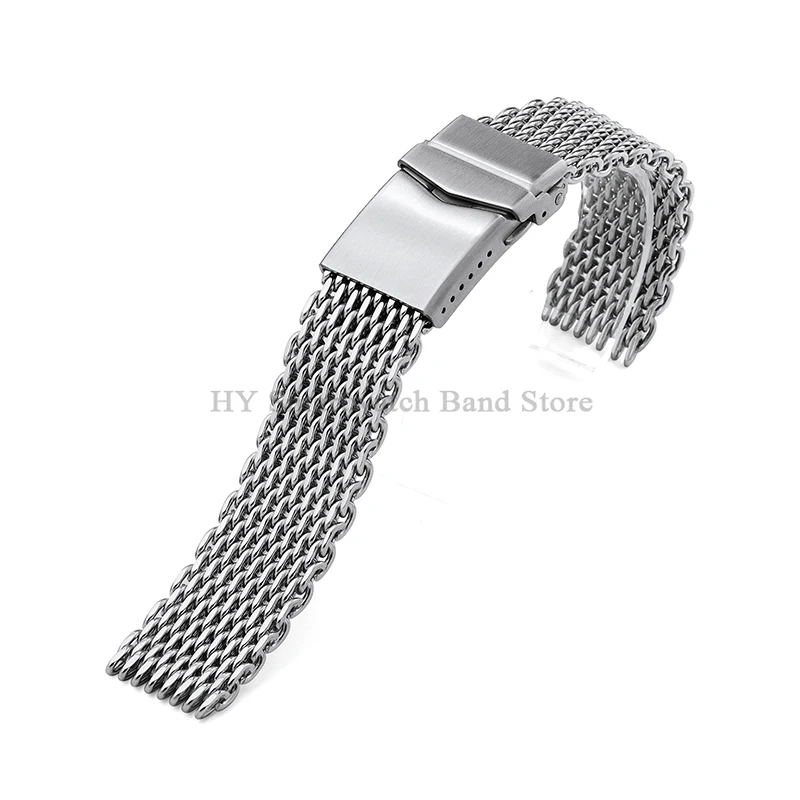 18mm 20mm 22mm Milanese Shark Watch Strap for Seiko for Omega Wrist Band 4.0mm Mesh Steel Band Luxury Men Bracelet Folding Clasp