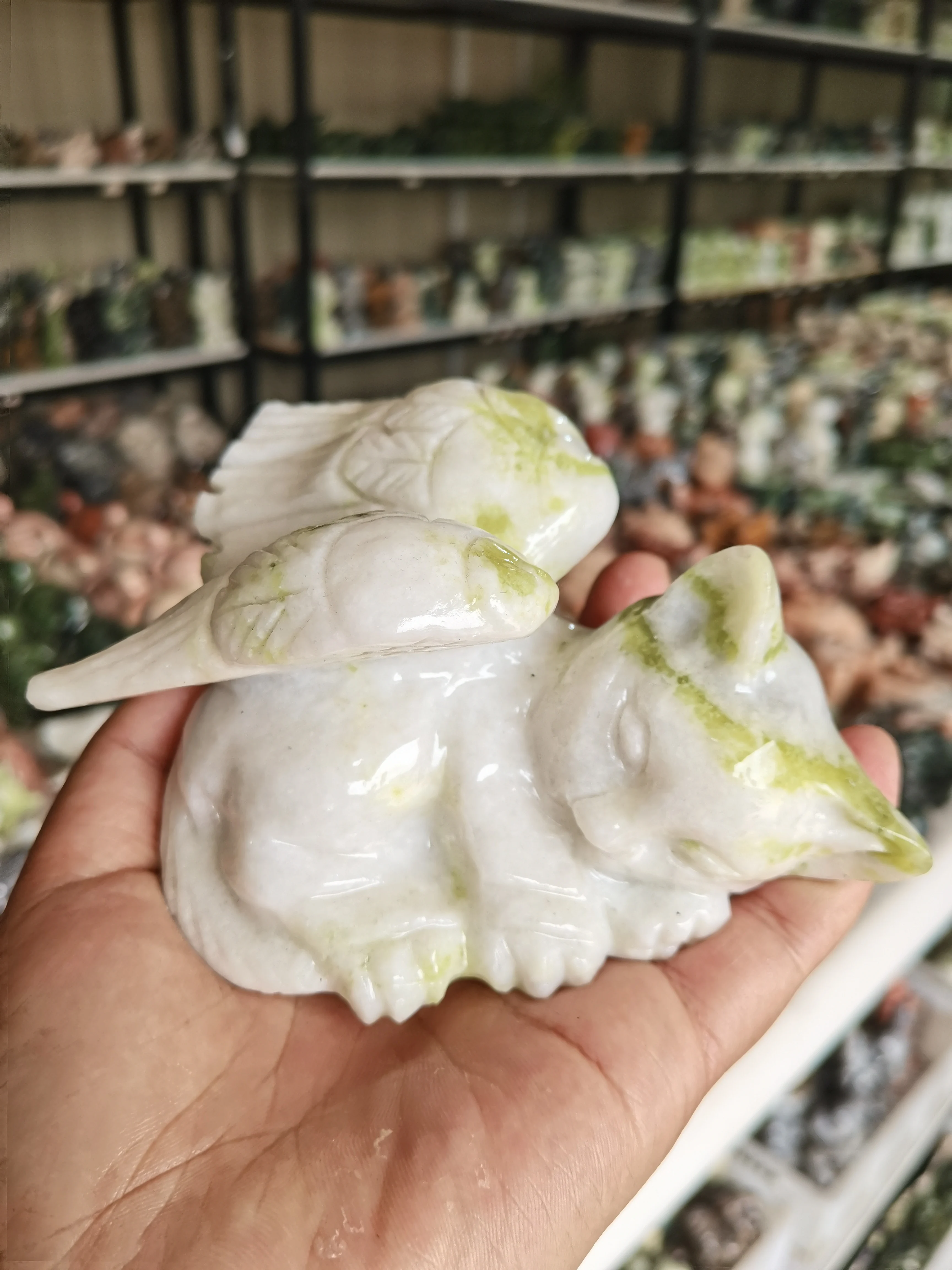 

Xiuyan Нефритовый ангел статуя кошки натуральный драгоценный камень резьба целебный кристалл животные фигурки украшение дома