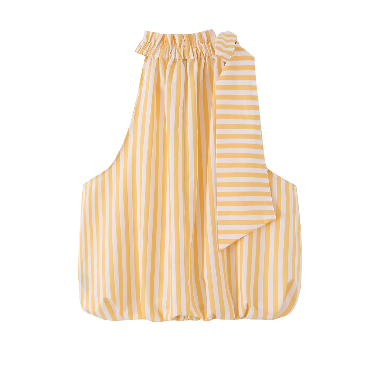 BSAY Women's Halter Neck Striped Tank Top Yellow White Striped Bow Tie Sleeveless Blouse Casual Loose Summer Bubble Hem Camisole