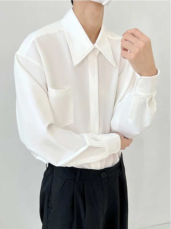 Men's Long Sleeve Loose Fitting Shirt Large Collar Inner Wear Casual Style Polyester Fiber No Brand Registered Trademark