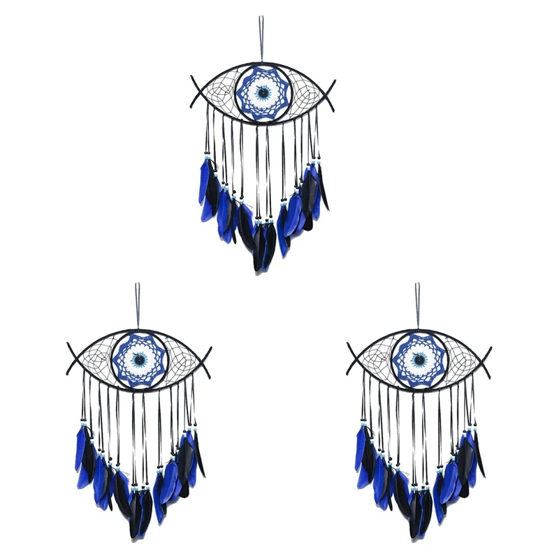 3X Evil Eye Dream Catchers For Bedroom Hand-Woven Macrame Dreamcatcher Wall Hanging Home Decor Good Luck Blessing Gift,3