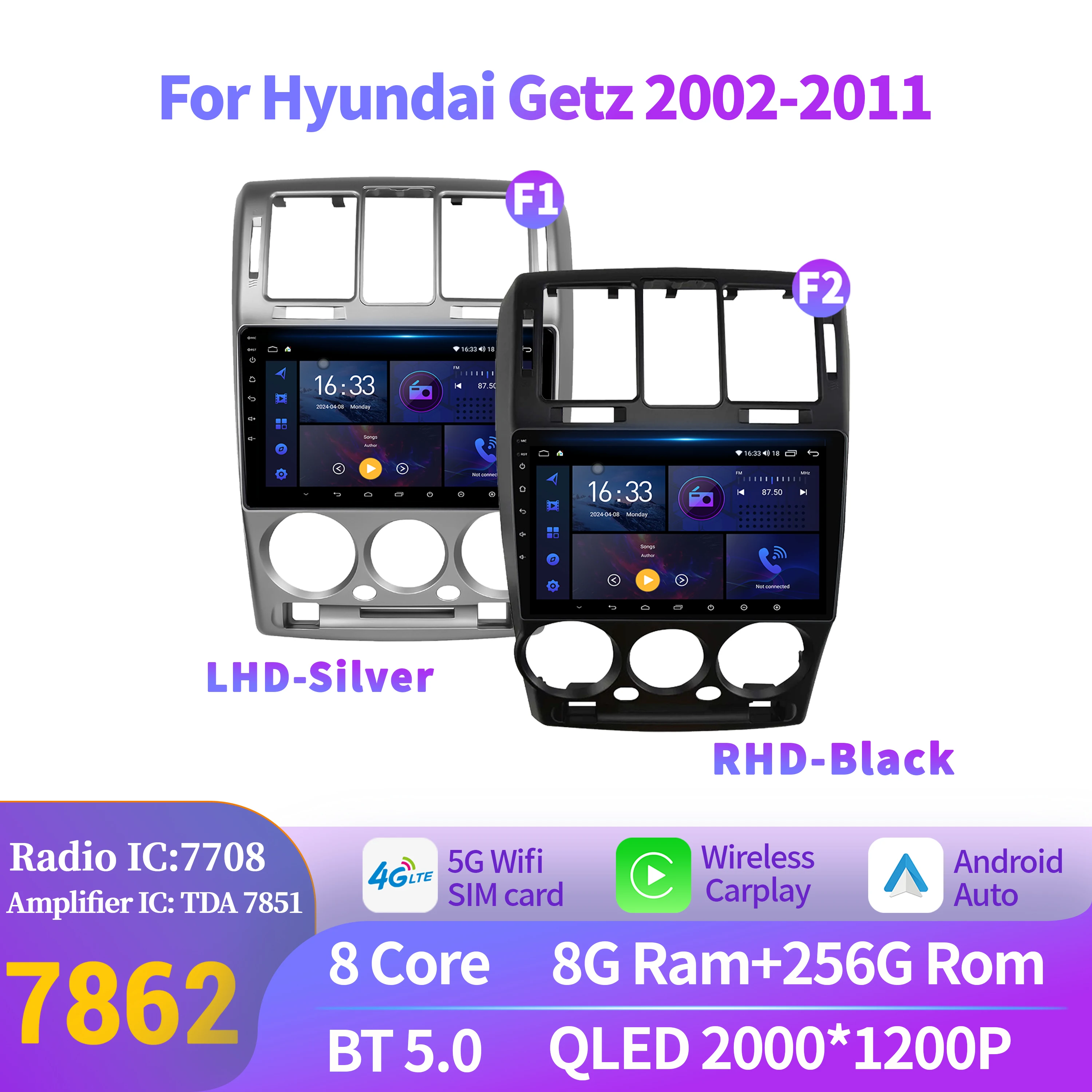 

Android 14 For Hyundai Getz 2002-2011 Auto Car Radio Multimedia Navigation Wireless BT Carplay 7862 8+256 2K QLED Screen