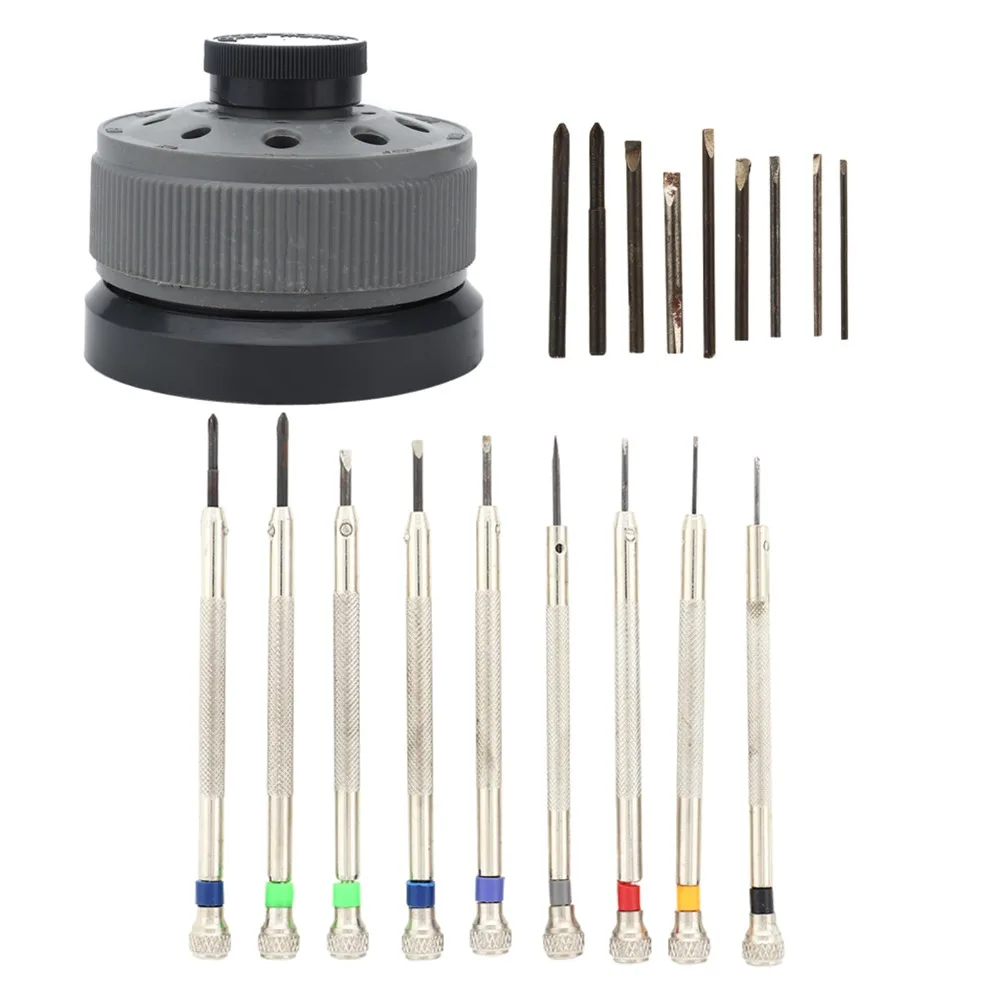 

9pcs Round Base Watch Screwdriver Kit Metal Plastic Flat Slotted Screwdriver Spare Heads Precision Screwdriver Kit