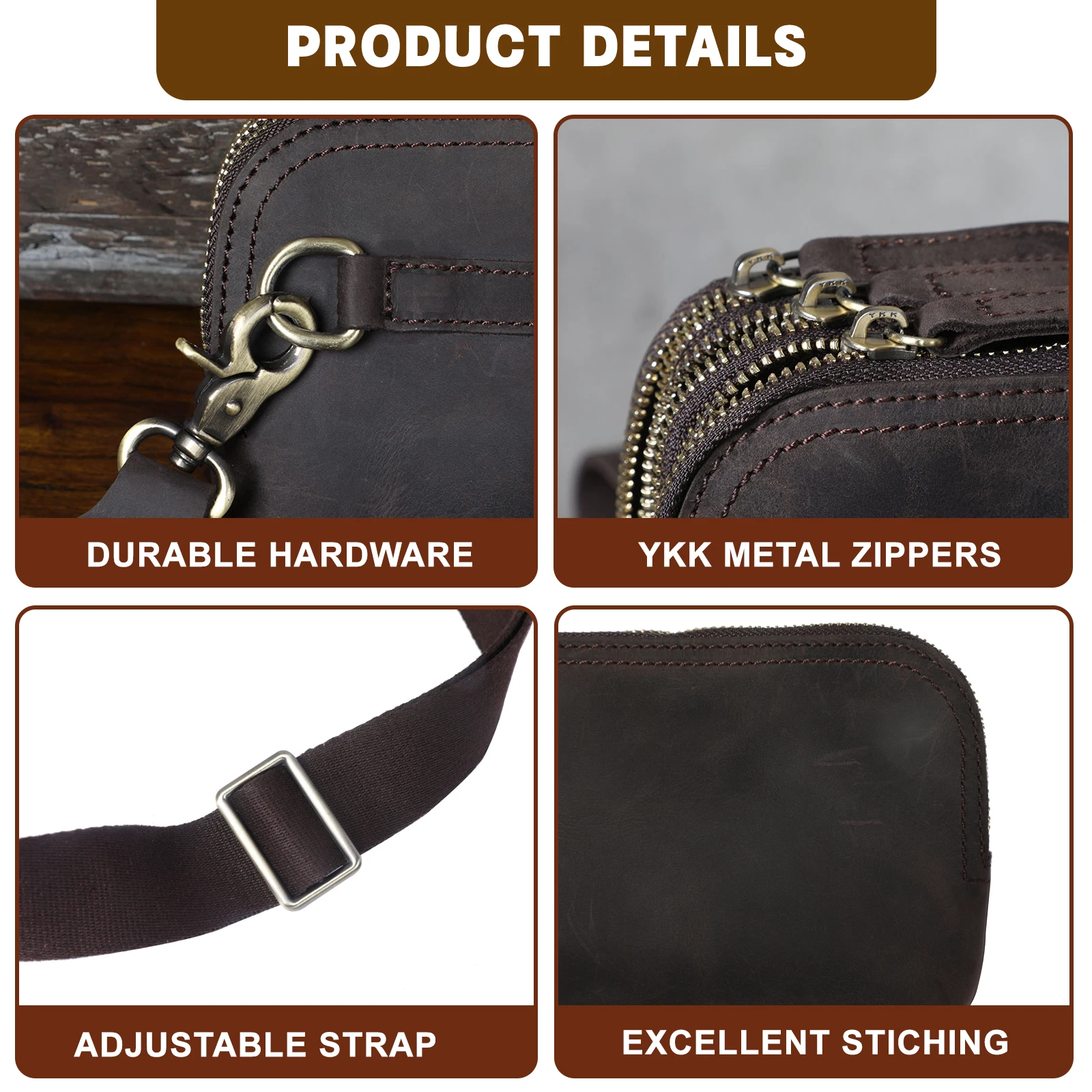 Echte Leder-Umhängetasche für Herren, Multifunktionale Clutch-Tasche, Schlichte Modische Handytasche aus Rindsleder, Oberste Schicht Rindsleder – Detail 12