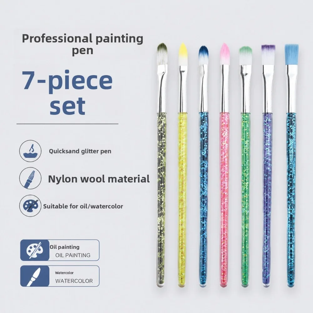 Glitter Paint Brush Set 7 Pieces Watercolor Oil Acrylic General Purpose Art Painting Brushes