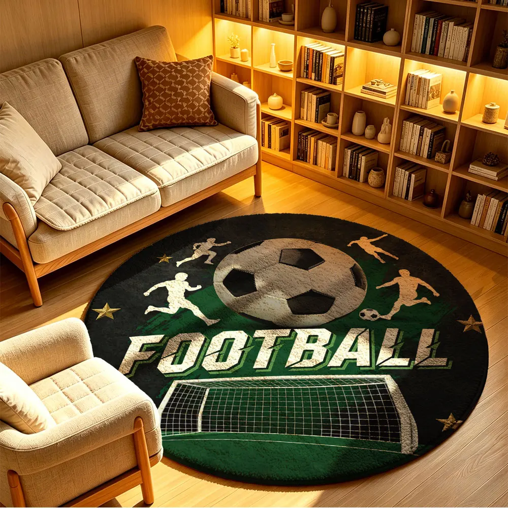 1 piece football-themed player goal decoration round floor mat living room sofa bedside carpet home decoration washable carpe