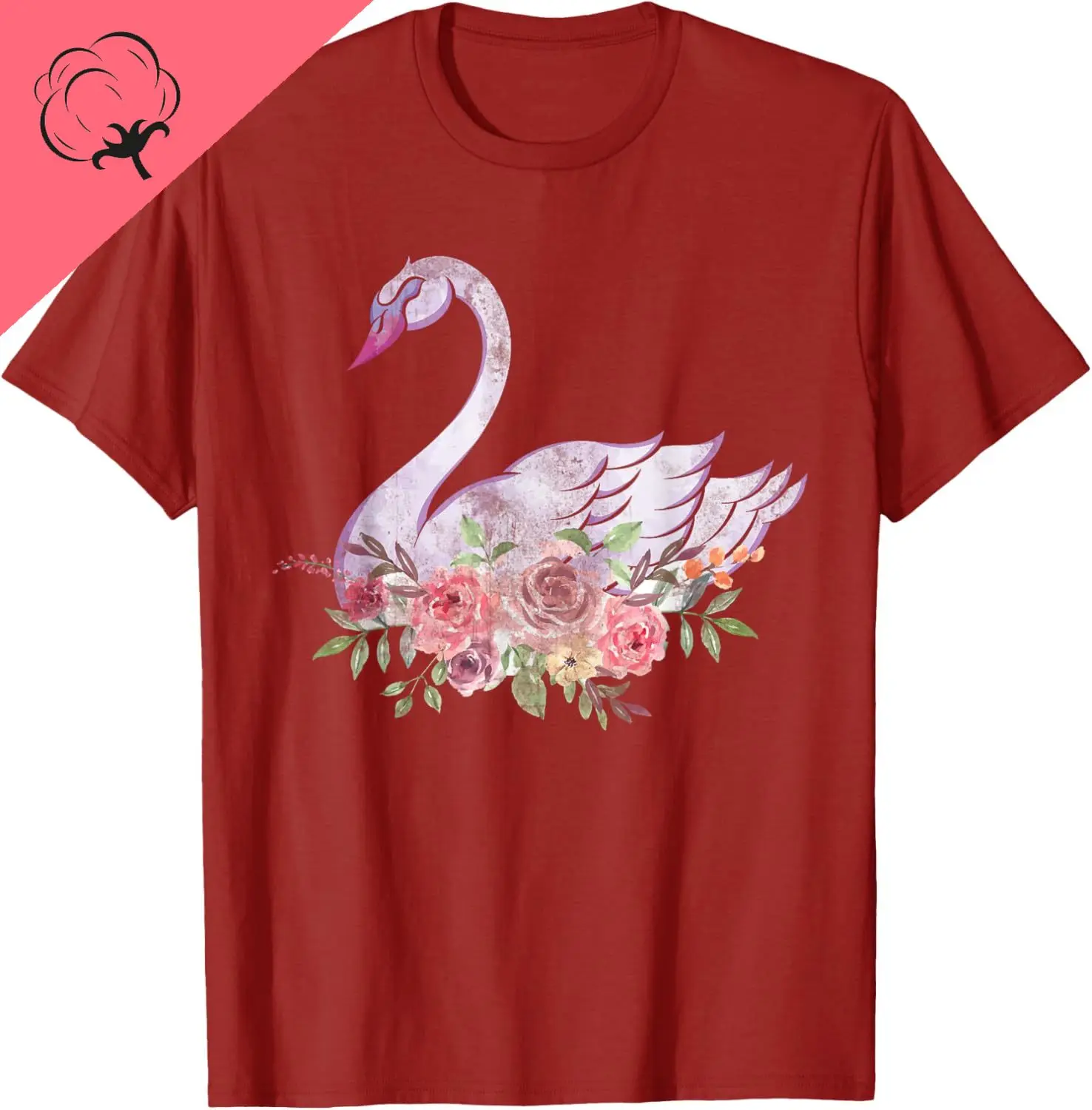 Women Girls Gift Pretty Animal Flower Crown Swan Mens T Shirt  Print on Demand Print Original Design Gifts T Shirts Camisas