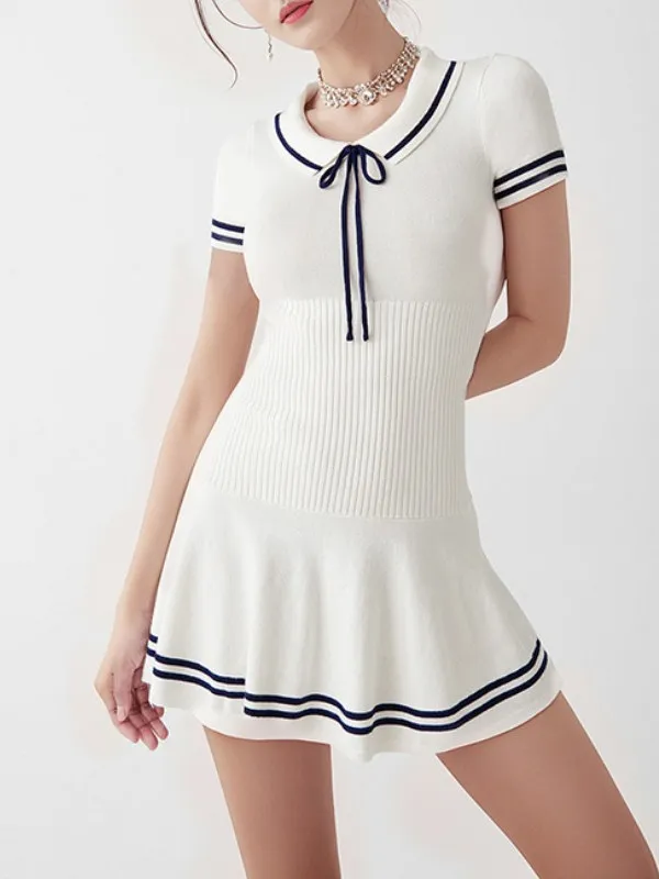 

Sexy ort Sve Knitted Dr Women's Slim Fit Summer New Sle Small Size College Sle U-Ne Gown Polyester Fiber A-Line...