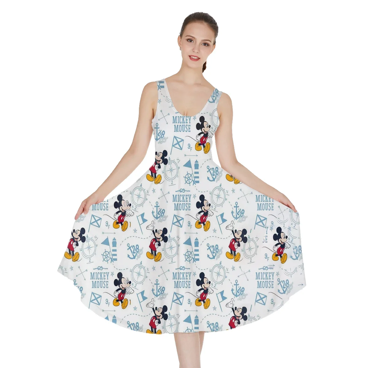 Vestido sexy inspirado por Mickey e Minnie feminino, vestido sem mangas feminino, amor no céu, praia, feriado, festa