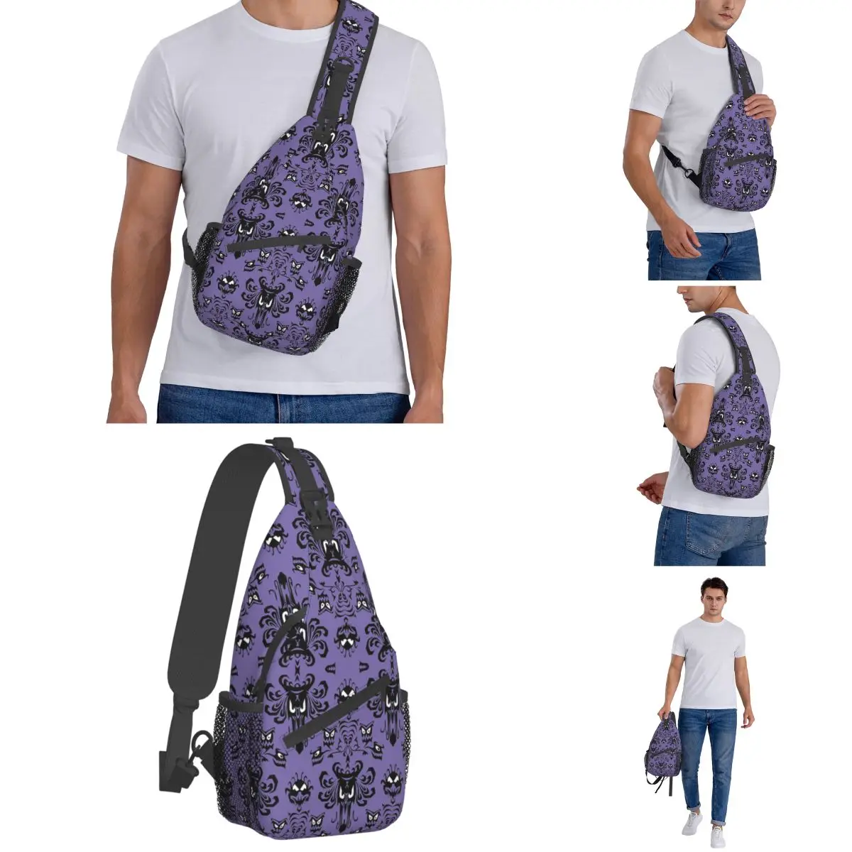 Grimace Haunted Mansion Sling Bag Chest Crossbody Shoulder Backpack Outdoor Sports Daypacks Halloween Horror Printed Satchel