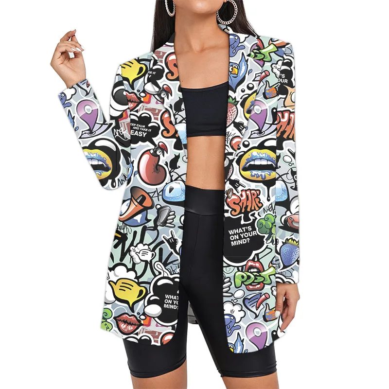 Custom Hip Hop Long Woman Suits Jacket Wholesale Oversized Streetwear Graffiti Blazers Women\'s Suit Office Clothing Lady Clothes