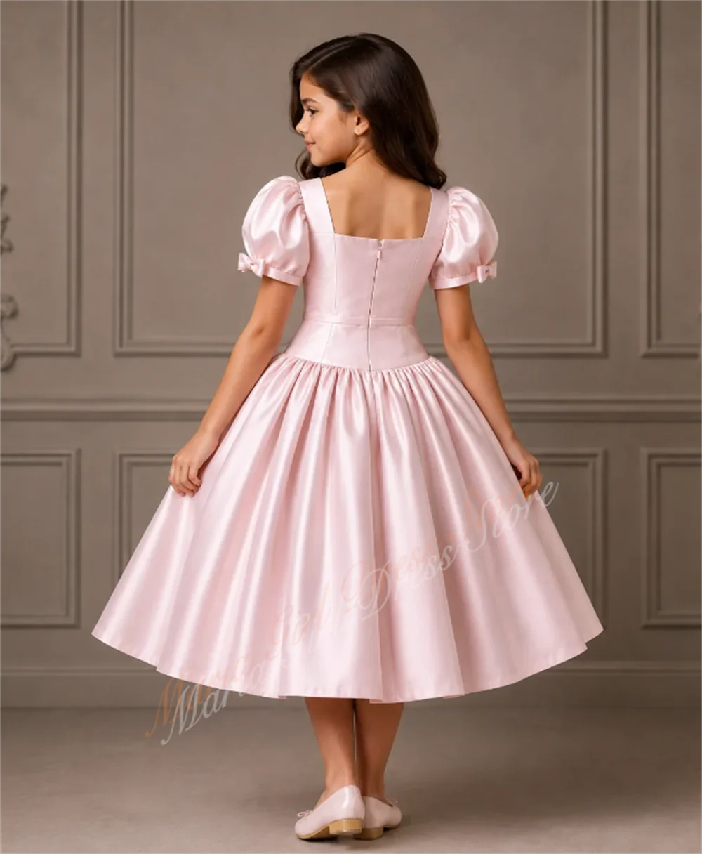 Elegant Girl Knee-Length Party Dress with Bow Decoration for Kids Toddlers Birthday Wedding First Communion Evening Wear