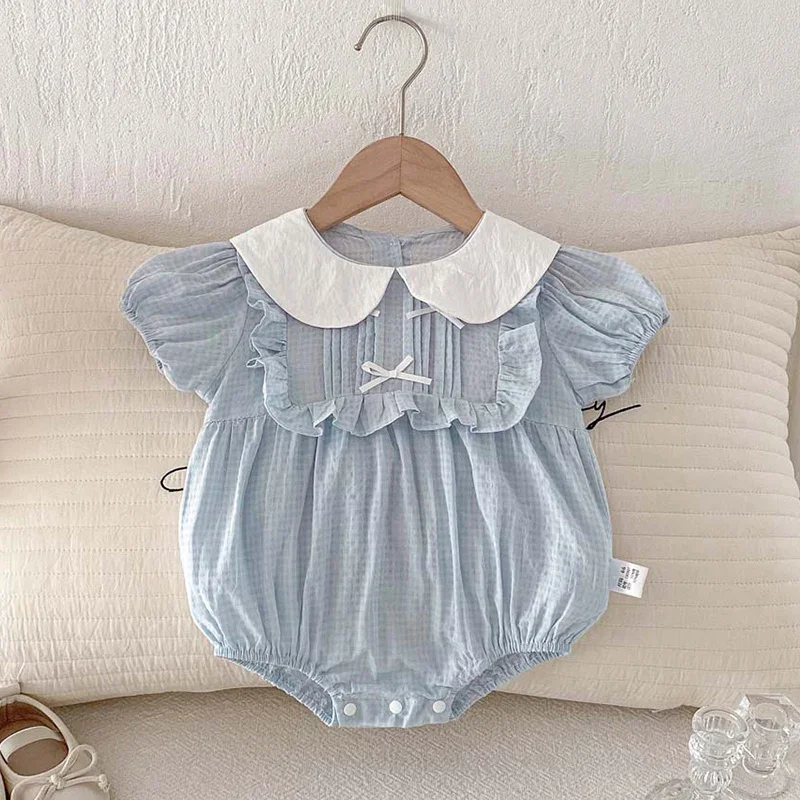 

2026 New Summer Newborn Baby Girl Romper Short Sleeved Cotton Splicing Toddler Baby Girls Jumpsuit 0-24M Children Clothes