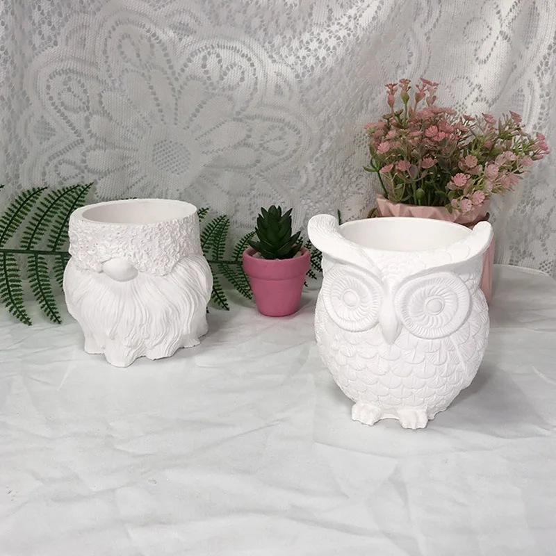 Owl Santa Claus Flower Pot Silicone Mould Succulent Pen Holder Resin Concrete Vase Cactus Mold Handmade Casting Mold Home Decor