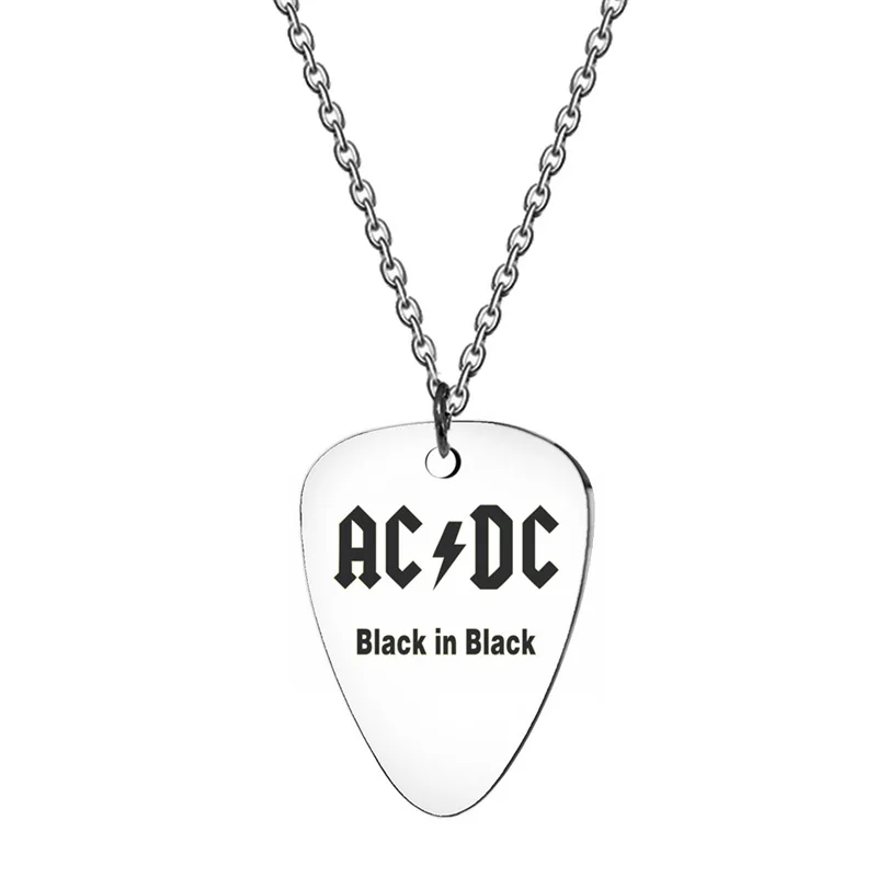 Stainless Steel AC DC Guitar Picks  Pendant Keychain for Men Women Rock Band Guitar  Men\'s Punk Jewelry