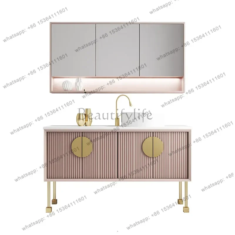 

Bathroom Cabinet Floor-to-ceiling Smart Oak Light Luxury Washbasin Cabinet Combination Bathroom Washbasin Cabinet