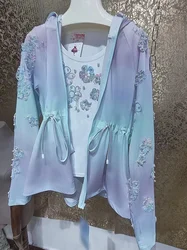 Luxury Style Beaded Flowers Embroidery Outwear Sunscreen Thin Coat 2024 Summer Autumn Long Sleeve Hooded Jacket