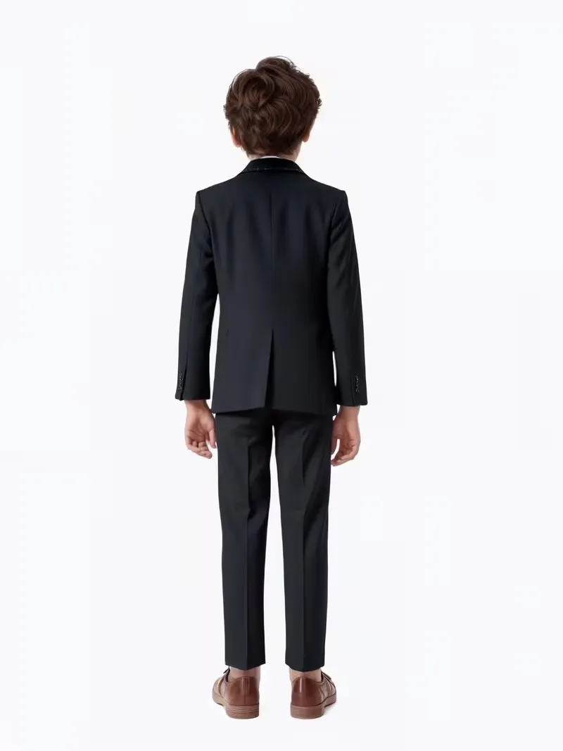 Teenager Kids Black Spring Jacket Vest Pants Bowtie Host Dress Boys Wedding Dress Children Birthday Ceremony Photography Costume