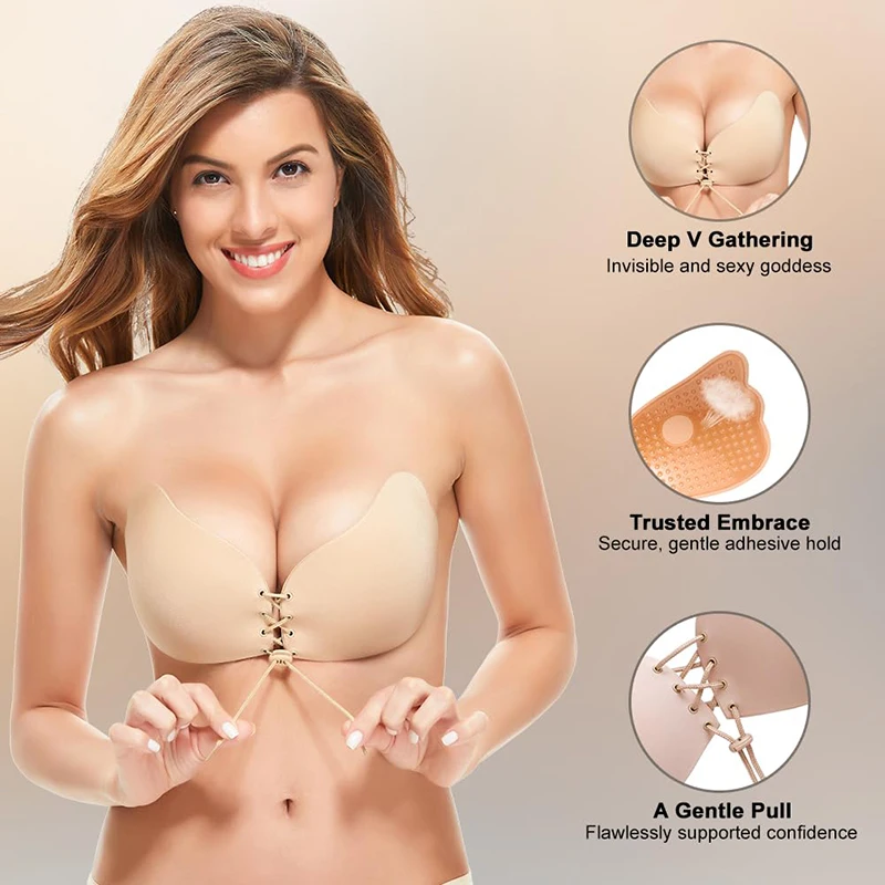 1/2 Pairs النساء الصيف عارية الذراعين حمالة الصدر رفع لاصق غير مرئية رفع حمالات الصدر حمالة عارية الذراعين لزجة رفع البرازيلي #1