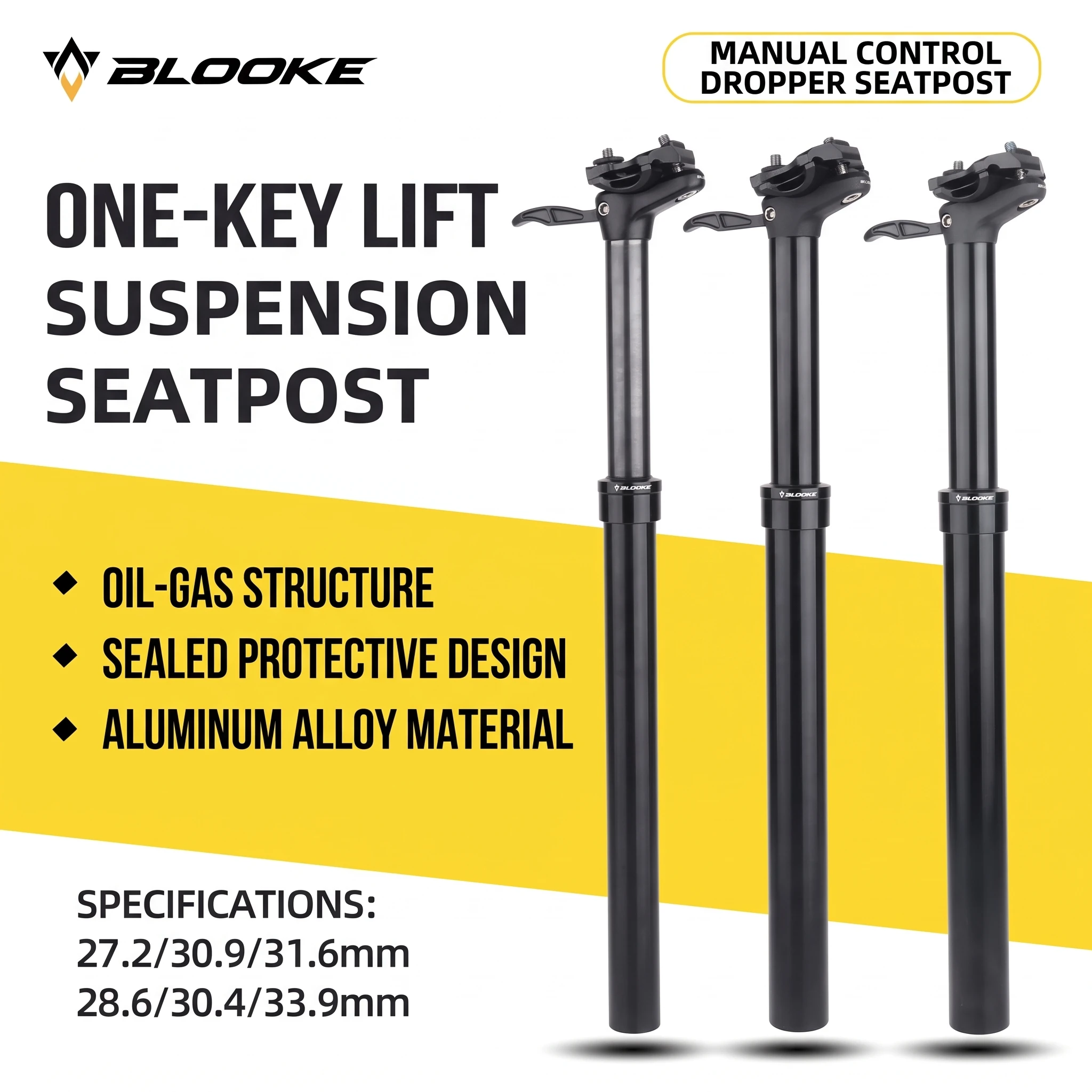 BLOOKE SP300 Bicycle Dropper Seatpost Manual One-key Lift Adjustable Hybrid Shock Absorption Soft Or Firm