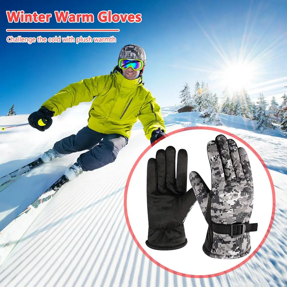 

Mens Bike Gloves Full Finger Ski Gloves Cycling Gloves for Winter (Camo Grey)