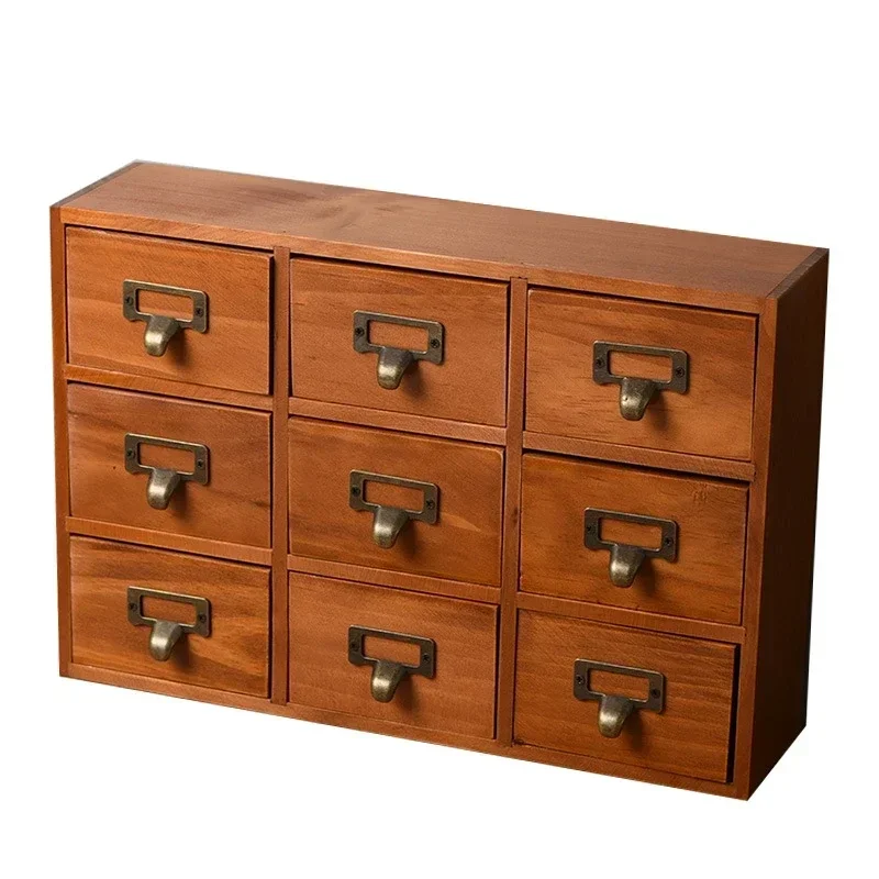 

Easy To Use Make Old Wood Organizer Box Desktop Dressing Table Makeup Jewelry Box Retro Classification Drawer Storage Cabinet