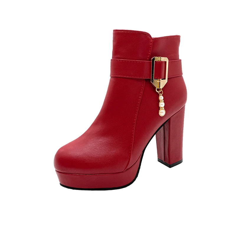 2023Spring/Autumn Boots Women Ankle Winter Shoes Women Square Heel Leather Boots Women