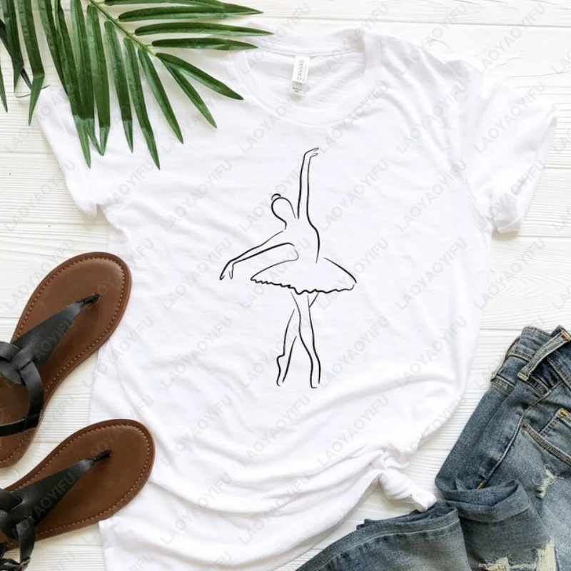 moda-bailarina-silhueta-grafico-camiseta-bonito-engracado-dancarino-mulher-topos-vintage-harajuku-ballet-dancarino-algodao-manga-curta-t