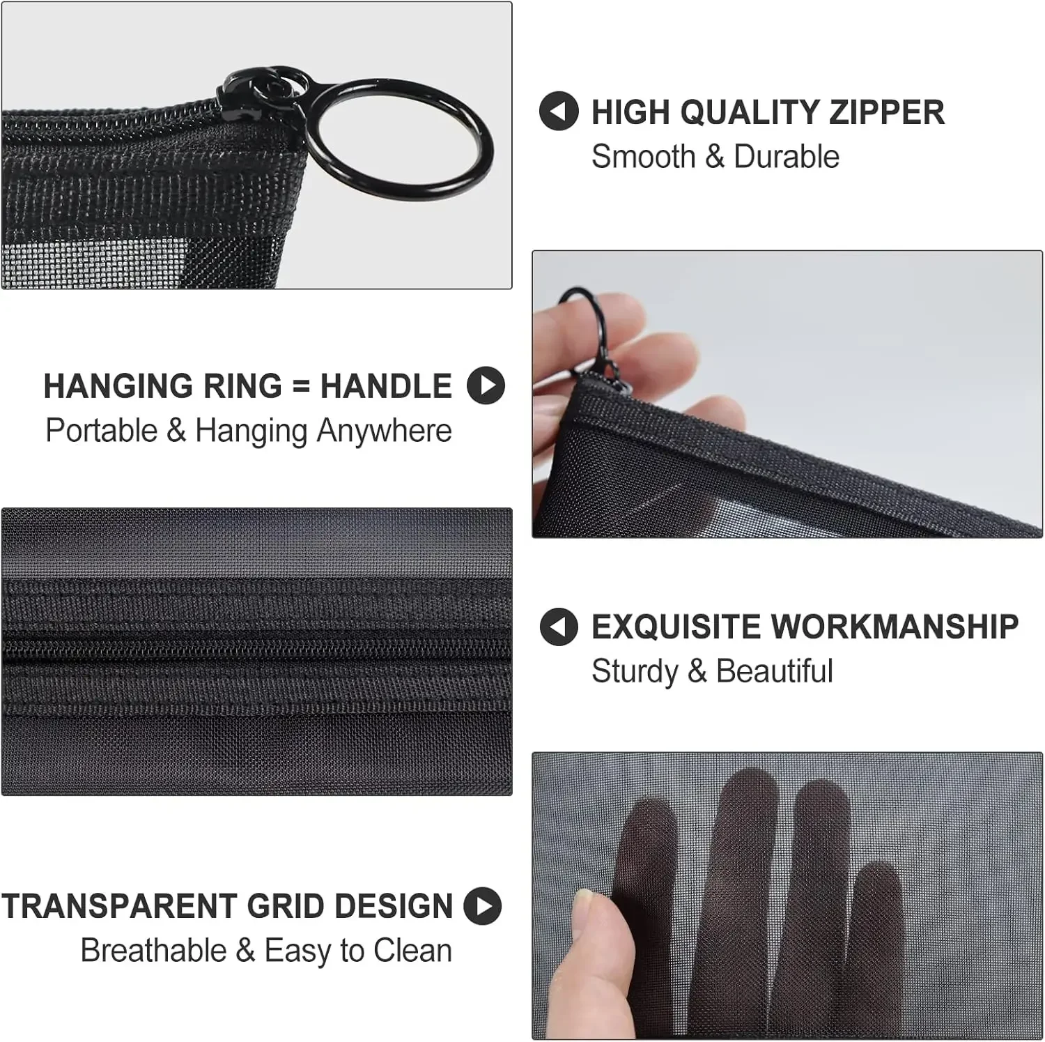 Bolsa de cosméticos de malla negra para viaje, bolsa de maquillaje con cremallera para mujer, neceser de lavado, organizador de maquillaje, bolsa de almacenamiento portátil, 1 ud.