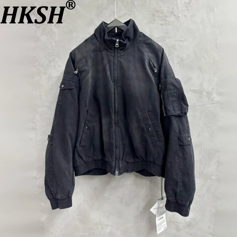 

HKSH осенний новый мужской бесплатная доставка, стираный теплый пуховик с несколькими молниями и воротником-стойкой, модное свободное модное стеганое пальто, топ HK14860