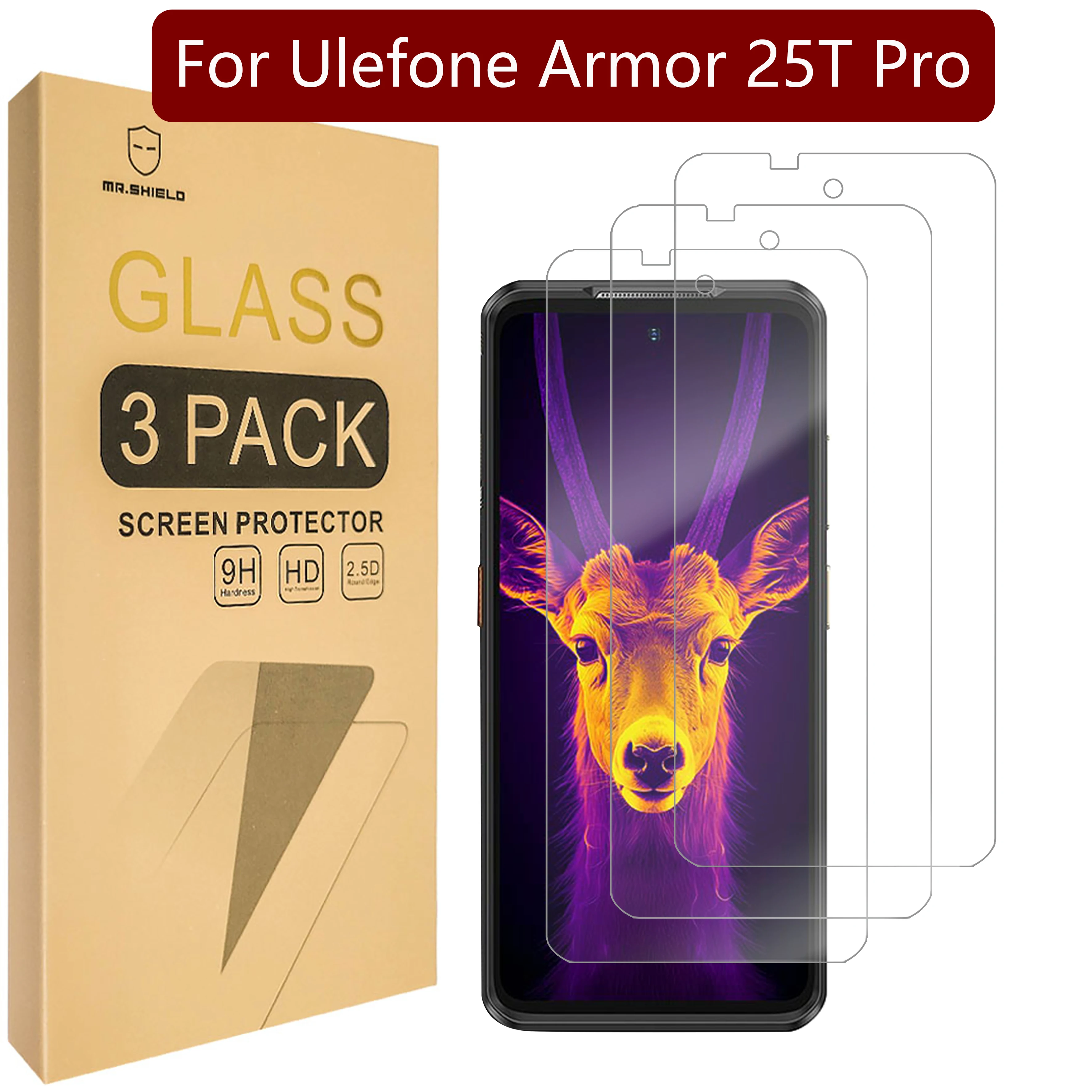 Mr.shield obrazovka ochránce kompatibilní s ulefone brnění 25T pro [tempered glass] [3-PACK] [japan sklo s 9H hardness]