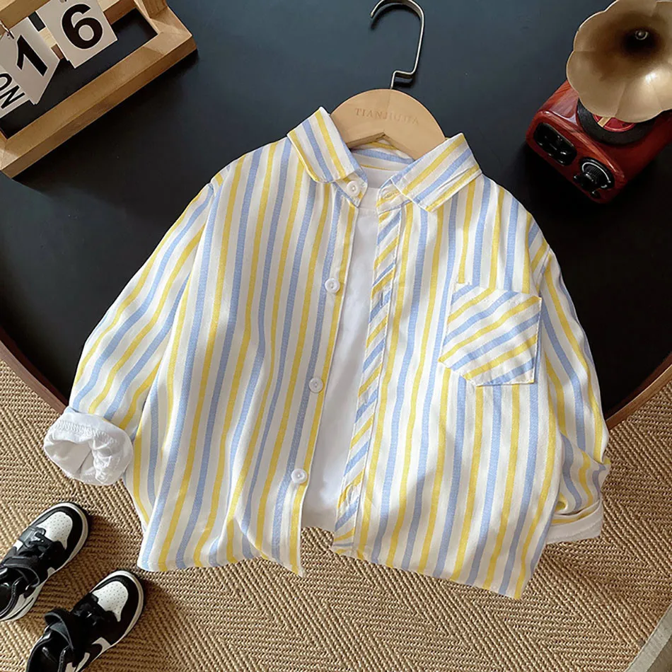 Spring and Autumn Collection for Young Boys Long Sleeve Plaid Shirts with Trendy Korean Design Perfect for the Upcoming Season