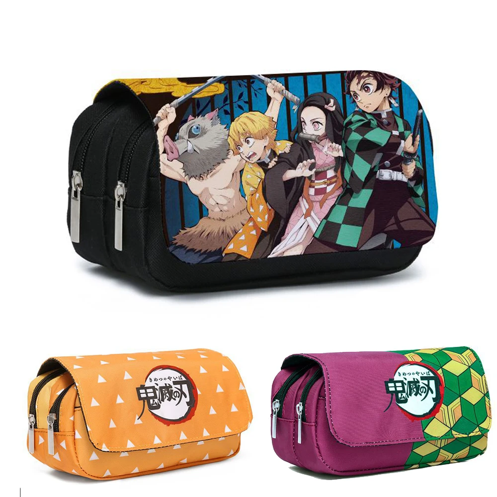 Estuche de lápices Demon Slayer para estudiantes, Bolsa Escolar de papelería, estuches de Anime, bolsa de pincel multifunción, regalo de Tanjirou Kyoujurou