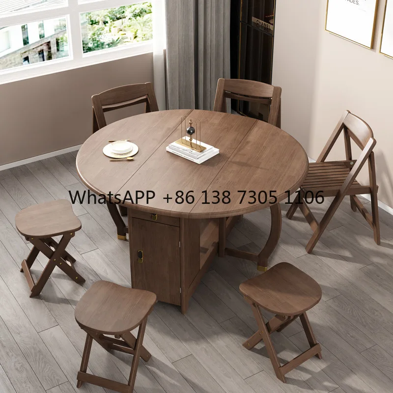Picture 3: Dining table folding round household solid wood storage round table multi-functional light luxury dining table and chairs