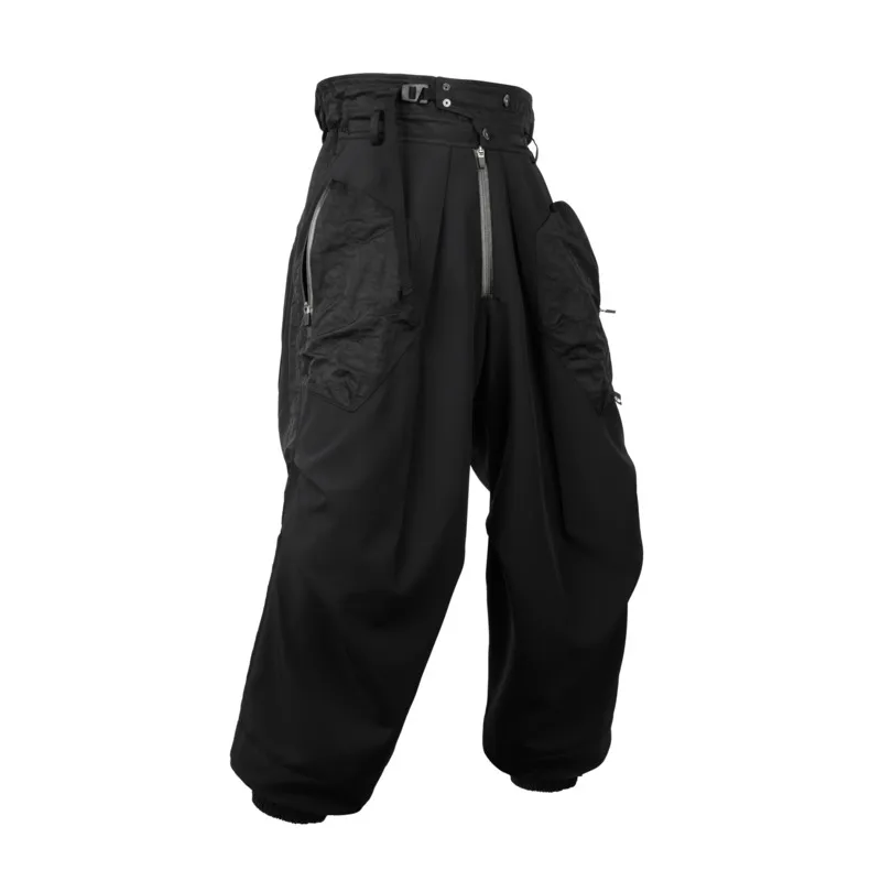HKSH Spring Autumn New Men High Street Dark Punk Zippers Fleece Lined Patchwork Soft Pants Trendy Pleated Casual Bottoms HK19069