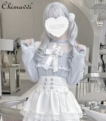 Japanese Mines Mass-produced Sweet Bow Lolita Sweater Autumn and Winter New Cute Girl Versatile Kawaii Pullover Knitted Top