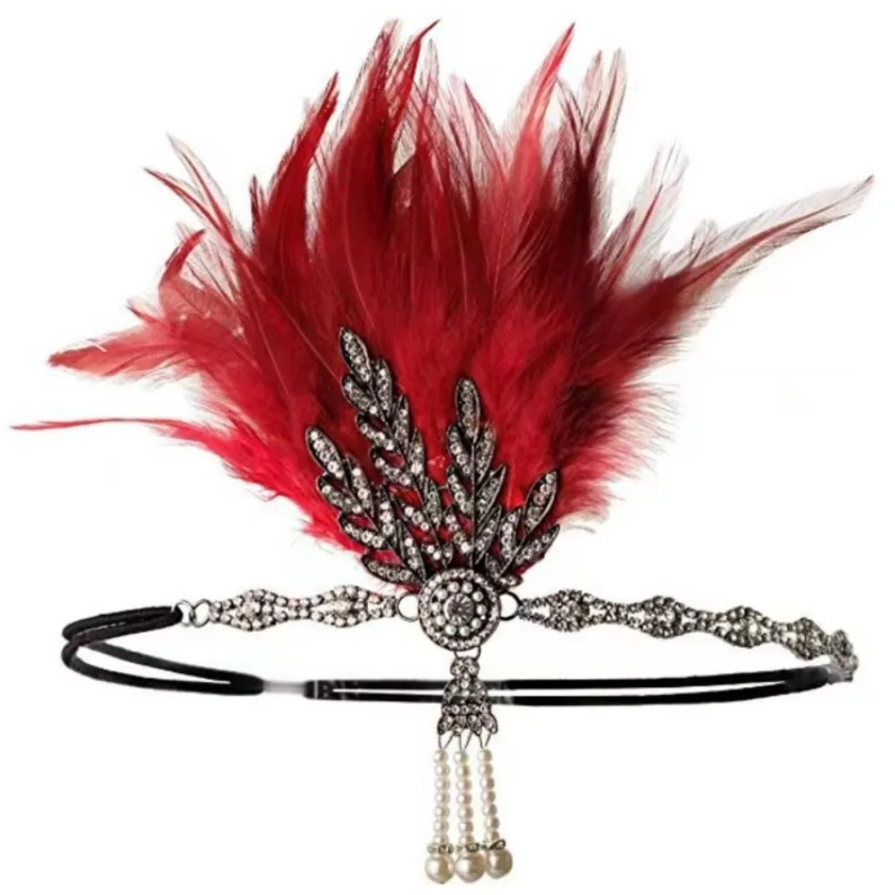 

Exquisite Elegant Feather Headband Vintage 1920s Cosplay Dress Headwear Makeup Party Diamond Headdress Bridal