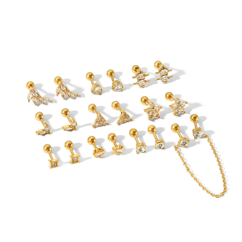 يوري تسلق AAA زركون الفولاذ المقاوم للصدأ وأقراط النساء 18 كيلو مطلية بالذهب مقاوم للماء موضة بلينغ مجوهرات حفل هدية #5