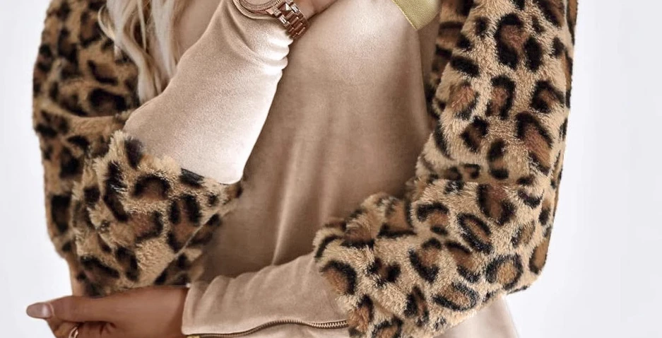 Samt Leopard Muster Oansatz Langarm Sweatshirt Frauen Top Pullover Mode