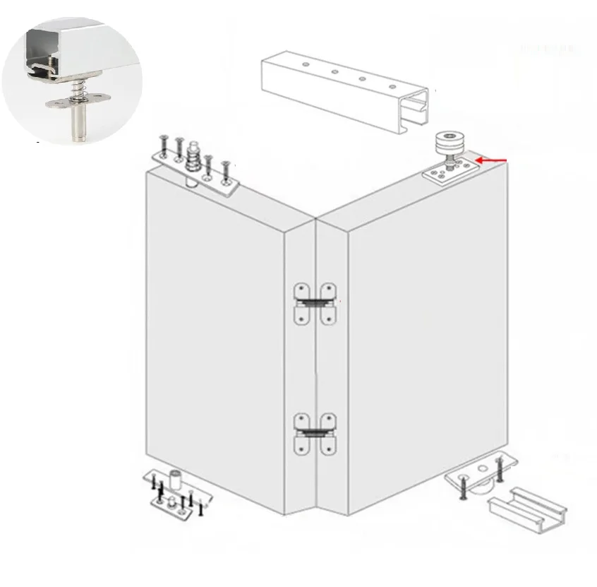Top Hung Foldable Sliding Door Roller With Dual Pivot Wheels For Folding Cubicle Screen Shop Window