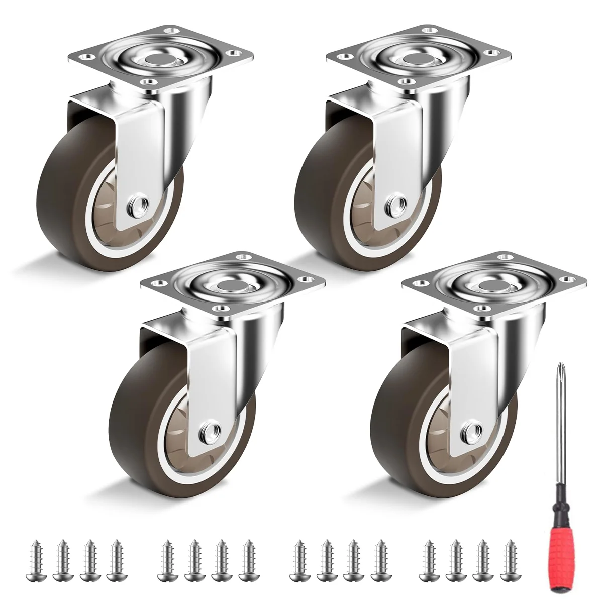 1/ 2 Inch Swivel Caster Wheels for Furniture Rubber Casters Set of 4 Heavy Duty of 600 Lbs No Noise  Plate Castors for Cabinet